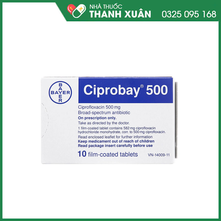 Ciprobay 500 kháng sinh phổ rộng điều trị nhiễm trùng hô hấp, tai, mắt, tiết niệu, nhiễm trùng cơ quan sinh dục, bệnh lậu và viêm tiền liệt tuyến